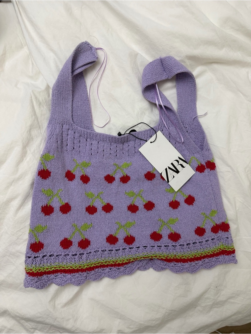ZARA Cherry Knit Crochet Top